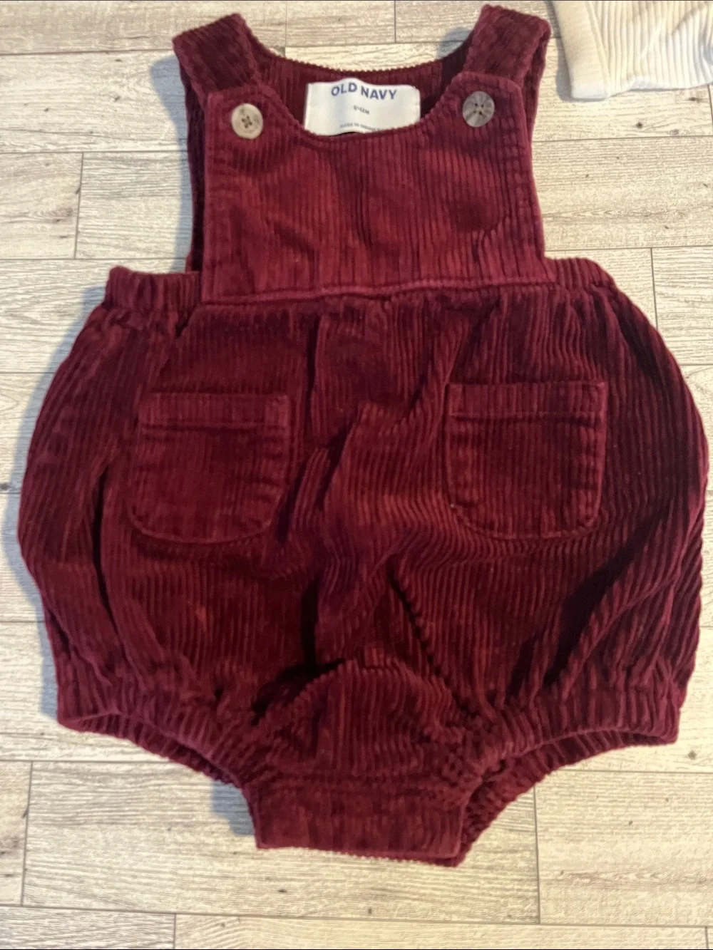 Old Navy Burgundy Corduroy Bubble Overalls and Cream Ribbed Bodysuit Size 6-12 M